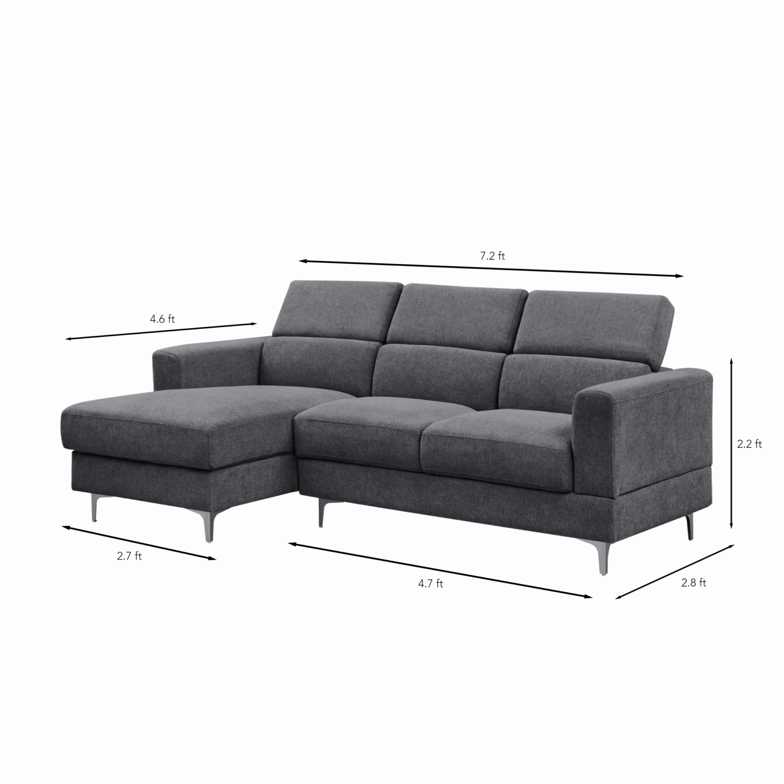 Chaise Lounge L shape (Left Sectional Sofa) Grey Model:KM-192037 - Image 2