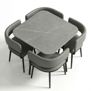 Square Marble Dinning Table Grey with 4 Chairs