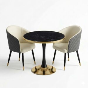 Round Tea Table With 2 Chairs Model: 888+K06 Black
